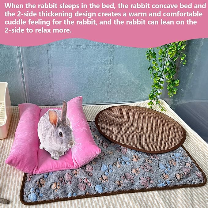 Hamiledyi 3PCS Rabbit Bed Mat 15.7x14 Inch Bunny Bed Soft Snuggle Pad Pillow Machine Washable Joint Support Guinea Pig Squirrel Hedgehog Ferret Kitten (Pink)