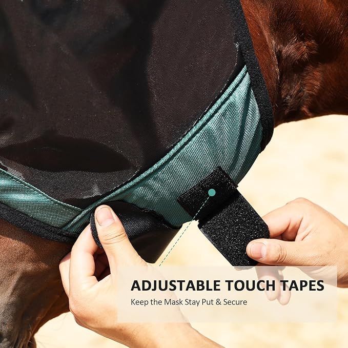 Harrison Howard Pro Luminous Horse Half Face Fly Mask Large Eye Space with Ears UV Protection for Horse Hunter Green M