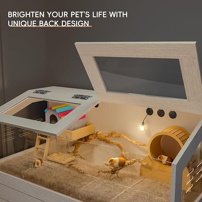 Hamster Cage with Storage Cabinet, Guinea Pig Cage for Small Animals, Large Hamster Cage and Habitat with Easy View Acrylic Panels for Hamster, Rabbit, Guinea Pig, Hedgehog (39"x19"x40")
