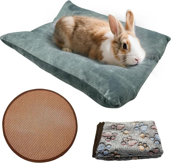 Hamiledyi 3PCS Rabbit Bed Mat 15.7x14 Inch Bunny Bed Soft Snuggle Pad Pillow Machine Washable Joint Support Guinea Pig Squirrel Hedgehog Ferret Kitten (Gray)