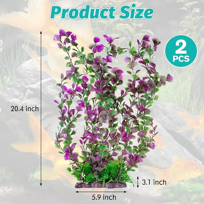 Hamiledyi Aquarium Plastic Plants Aquarium Decor Artificial Fish Tank Plants,Tall Fish Tank Decorations, Extra Large Aquarium Plant 20.4-inch Tall,2PCS