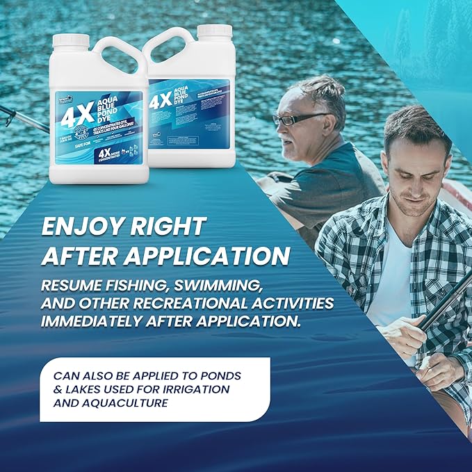 1 Gallon Aqua Blue Pond Dye 4X Concentrate, Lake & Pond Dye Blue for Aqua Colored Water, Ideal Lake Colorant, Aquashade Colorant That Protects Against Sunlight - Ideal for Fish and Wildlife