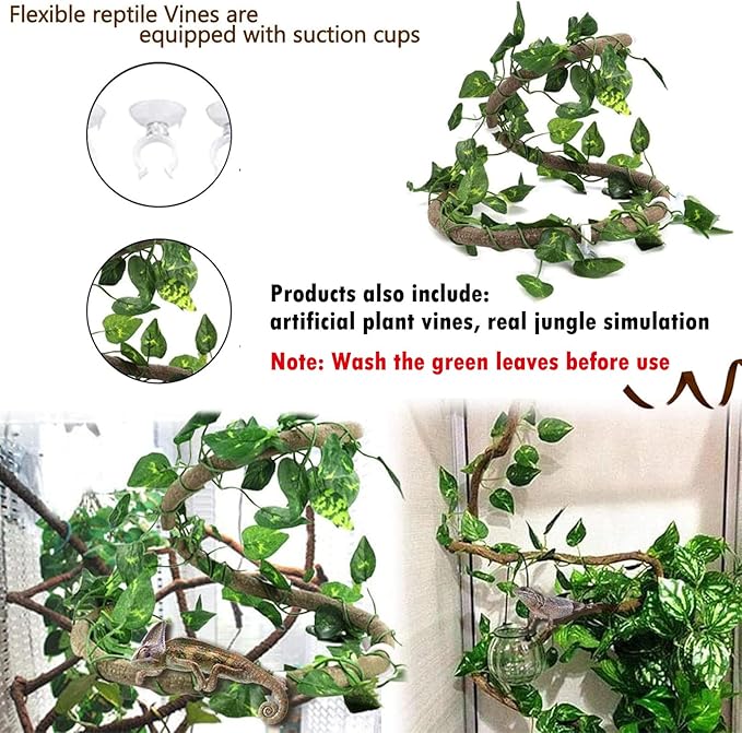 Hamiledyi Reptile Driftwood Decoration Natural Coral Driftwood Branches for Aquarium Reptiles Trunk Log Ornament Bendable Jungle Climbing Vines Decor for Bearded Dragon Lizad Amphibian Fish Tank