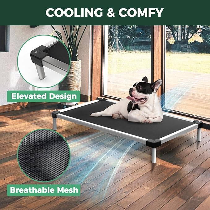 FXW TitanNest Chew-Proof Elevated Dog Bed, Raised Cot for Indoor/Outdoor/Camping Use, Durable & Waterproof Cooling Pet Bed with Exclusive Cover for Extra-Small Dogs, 30.0" L x 22.0" W x 4.5" H, Black
