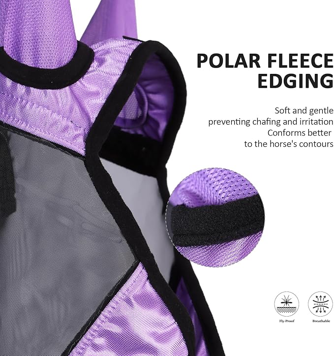 Harrison Howard Pro Luminous Horse Half Face Fly Mask Large Eye Space with Ears UV Protection for Horse Gentle Lavendar S