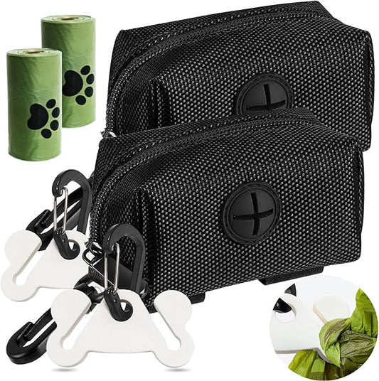 2Packs Dog Poop Bag Holder for Leash Attachment Dog Poop Bag Dispenser Dog Waste Bag Dispensers Dog Poop Bag Holders Fit Dog Leash Accessory With Hand Free Holder Carriers, Black