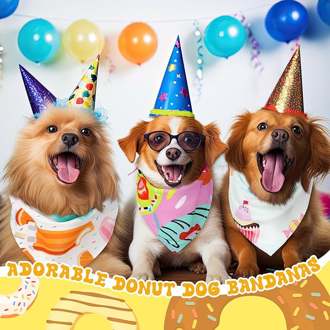 100 Pcs Dog Bandanas Bulk Pet Bibs Colorful Triangle Scarf Pet Bandanas for Medium Large Dogs Spring Summer Birthday Costume Decoration (Donut)