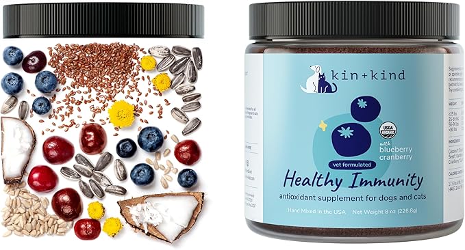kin+kind Dog Supplement Powder - Supplement for Dogs & Cats for Healthy Immunity - Bladder Support - Natural Formula with Organic Cranberry, Blueberry and Coconut - Made in USA - Bundle (3 x 4 oz)