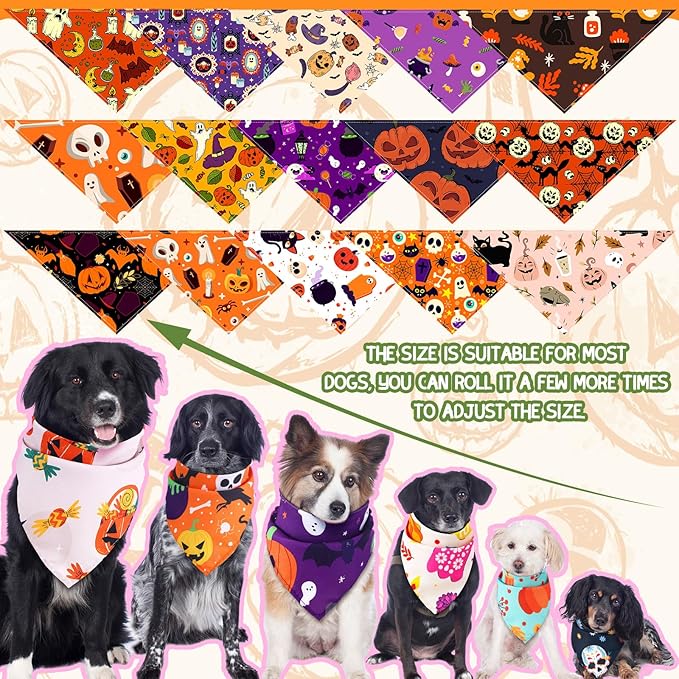 100 Pcs Halloween Dog Bandanas Bulk Pet Bibs Colorful Triangle Scarf Pet Bandanas for Medium Large Dogs Halloween Party Costume Decor
