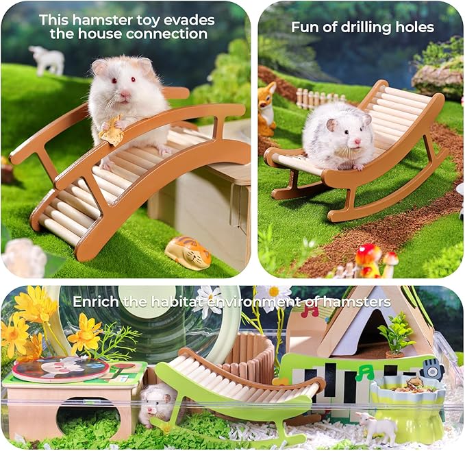 Hamster Climbing Toys - Wooden Ladder for Hmaster Bridge Guinea Pig Enrichment Toy Interactive Hamster Cage Accessories for Chinchilla, Rat, Gerbils, Mice and Small Animals