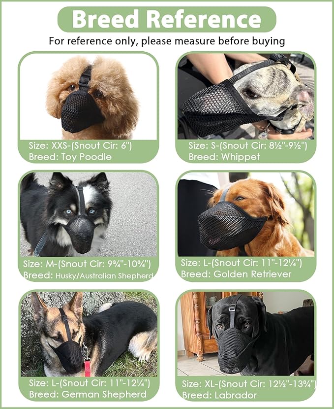 Mayerzon Dog Muzzle, Patented Soft Mesh Muzzle for Small Medium Large Dogs for Scavenging Biting Licking and Chewing, Allows to Pant and Drink (L, Black)
