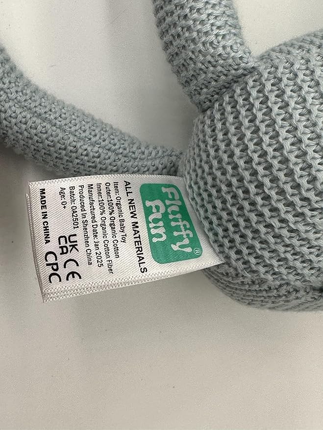 100% Organic Cotton Baby Toys Blue Bunny Rabbit Stuffed Animals for Newborn 7.1"