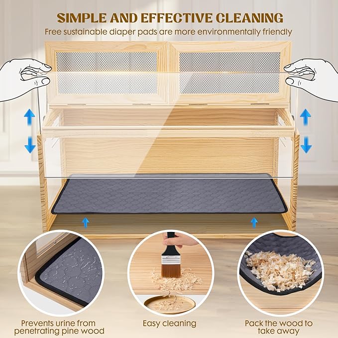 Hamster Cage 40 Inch Wooden Chewproof, 270° View Habitat with Bite-Proof Metal Mesh & Dual Access Doors, Acrylic Sheets & Solid Build for Dwarf Syrian Hamsters/Gerbils/Guinea Pigs/Chinchillas