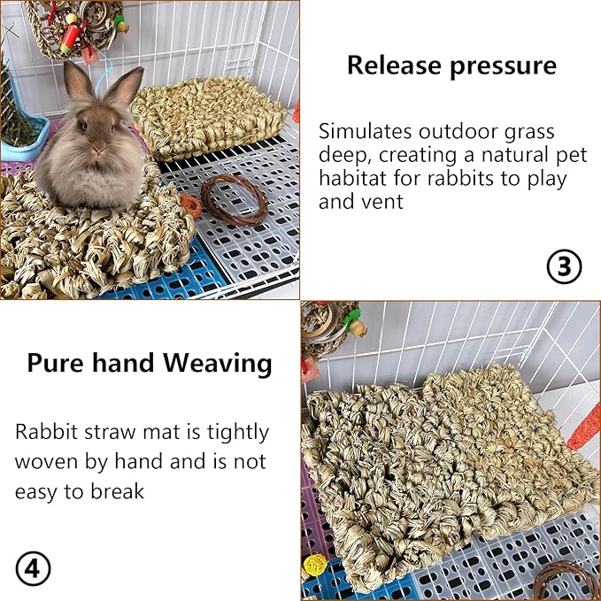 Hamiledyi Rabbit Grass Bed 2PCS Guinea Pig Hay Mat Bunny Natural Straw Woven Bed Rabbit Handmade Bedding Sleeping Grinding Nesting and Chewing Toy for Rabbit Guinea Pig Chinchilla Hedgehog Hamster