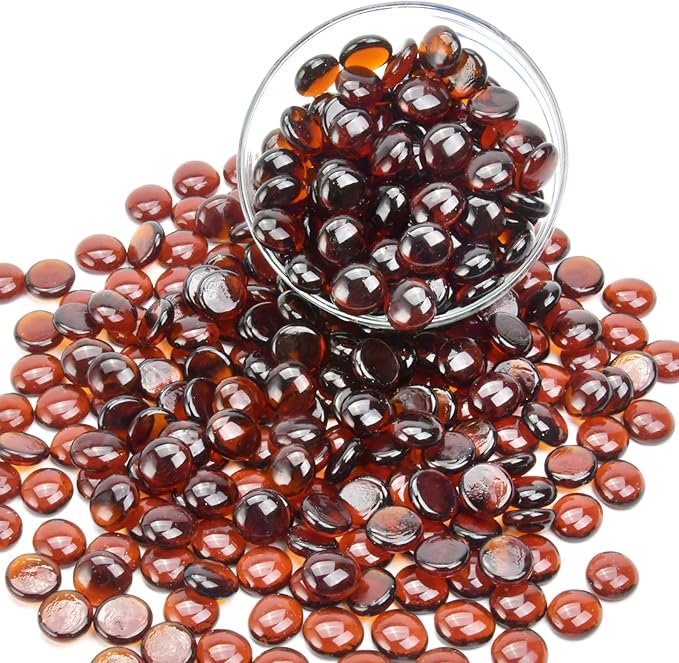 10LB Amber Flat Glass Marbles for Vases, Gemstone Beads Vase Filler Decorative Glass Pebbles for Fish Tank, DIY Crafts, Autumn Centerpieces, Aquarium Decor Rocks