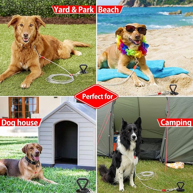 25 ft Dog Tie Out Cable and Stake - Durable & Sturdy Yard Leash and Stake for Small Medium Large Dogs Up to 125lbs No Tangle Dog Leads for Yard Camping Outside (25ft - 125lbs, Black)