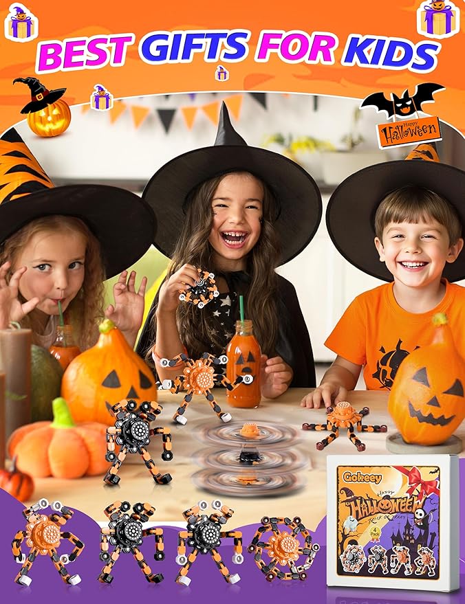Halloween Decor Toy Gifts for Kids Transformable Fidget Spinners for Adults Stress Relief Sensory Toys for Boys and Girls Fidget Toys Black Orange Halloween Party Decorations