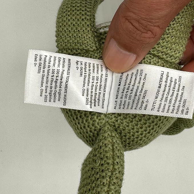 100% Organic Cotton Baby Stuffed Animals | 7.1" Green Dinosaur Plush for Newborn