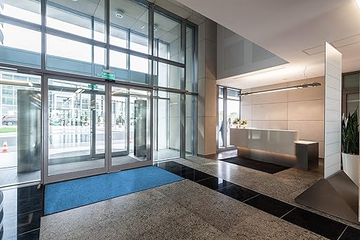 M+A Matting WaterHog Diamond | Commercial-Grade Entrance Mat with Rubber Border – Indoor/Outdoor, Quick Drying, Stain Resistant Door Mat (Navy, 3' x 8')