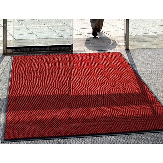 M+A Matting WaterHog Diamond | Commercial-Grade Entrance Mat with Rubber Border – Indoor/Outdoor, Quick Drying, Stain Resistant Door Mat (Solid Red, 4' x 6')
