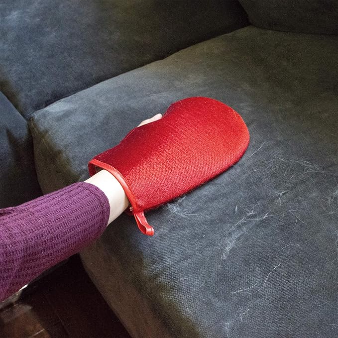 Hair Magnet Pet Fur Removal Mitt, Lint, Fur, and Dander Cleanup for Furniture, Clothing, and Upholstery, Reusable, Durable, Quick & Easy Cleaning, Red, 2-Pack